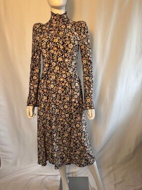 Sea New York Black Midi Dress with Yellow Floral Print